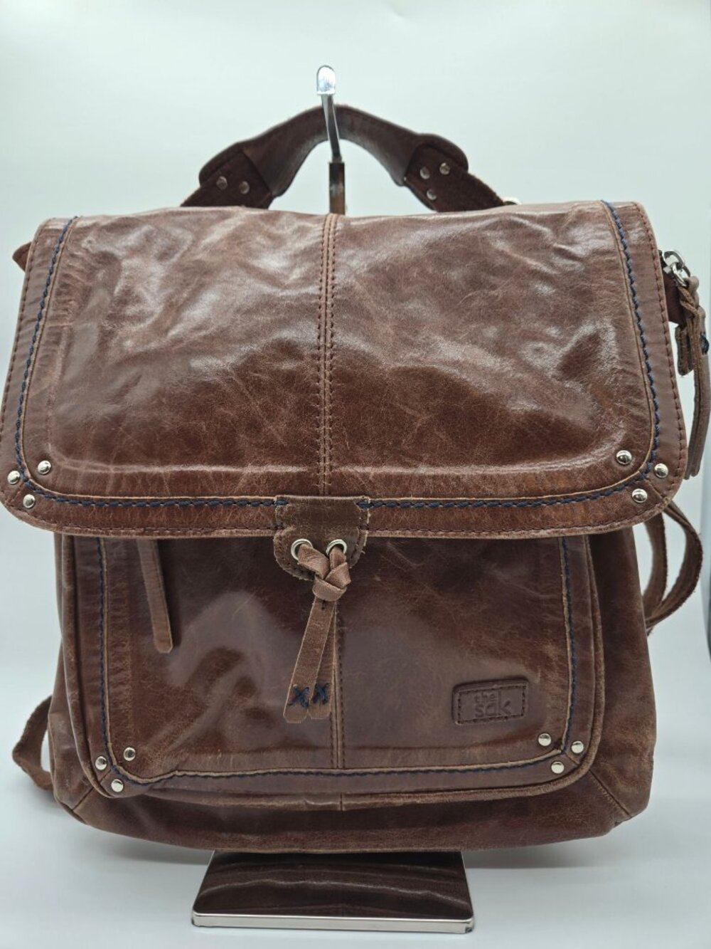 The Sak Ventura Distressed Brown Leather Convertible Backpack Crossbody EUC